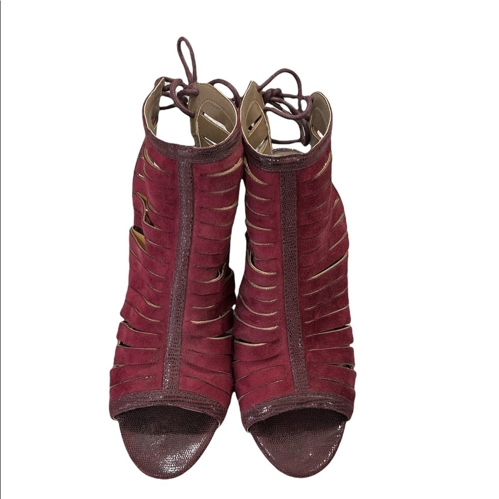 Rialto Women’s Maroon High Heels Strappy Tie Back 8 - Picture 2 of 5